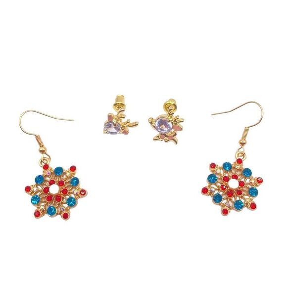 Women’s Set of 2 Christmas themed stud dangle earrings - Picture 1 of 5